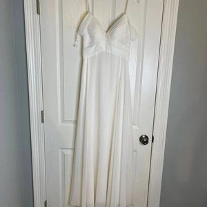 Bari Jay White Off Shoulder Empire Waist Maxi Formal Bridal Dress, 6